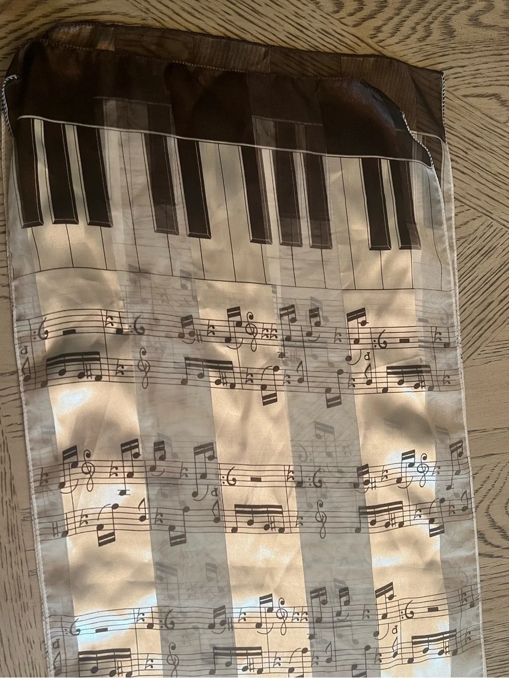 music-themed brown and cream scarf/table runner approximately 13